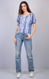Blue Multicolor Floral Print V-Neck Puff Sleeve Top (OTL-TPS1005)